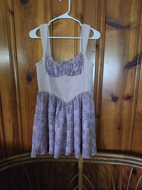 For Love & Lemons Brenna  Pink Gingham Corset Floral-Trim Sundress